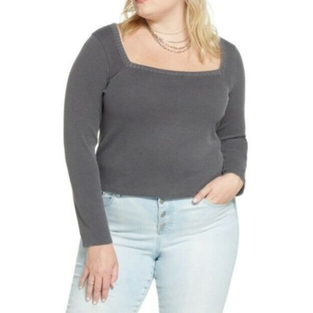 BP X Claudia Sulewski NWT Women's 1X Gray Square Neck Thermal Top Long‎ Sleeve